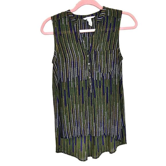 H&M Women’s Sheer Striped Sleeveless High Low Top Size 2 EUC - Picture 1 of 6